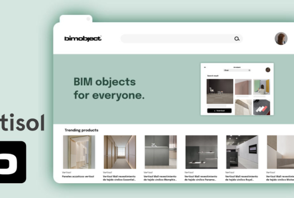 Captura de pantalla de BIM Object con un diseño de ventana web junto a los logos de vertisol y bim object
