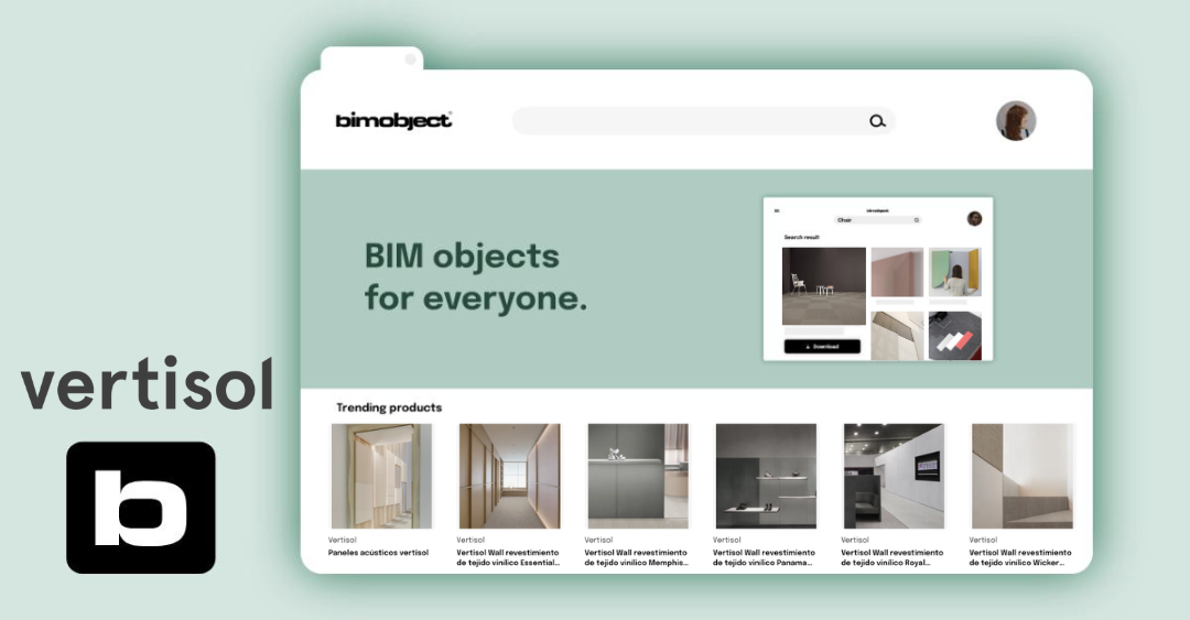 Captura de pantalla de BIM Object con un diseño de ventana web junto a los logos de vertisol y bim object